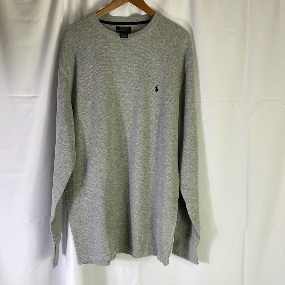 Ralph Lauren Polo,‎ heather grey long sleeve waffle knit shirt.